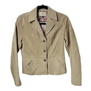 Wilsons Vintage Leather Blazer Button Up Lined Jacket Khaki Tan Womens Small